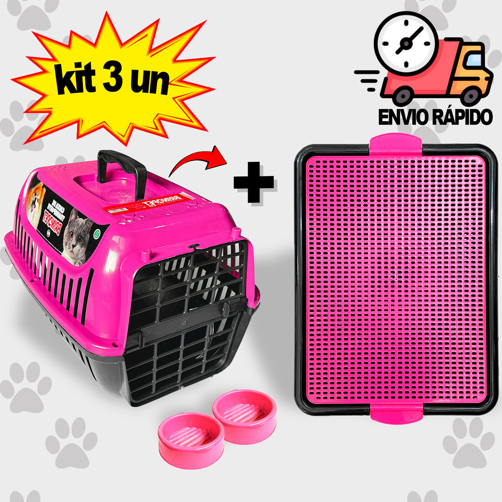 Caixa de transporte N 1 ou 2 + Sanitário Pet Canino Tapete Higiênico Lavavel + Comedouro Bebedouro