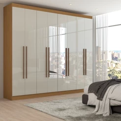 Guarda-Roupa Ele e Ela 8 Portas 8 Prateleiras com Espelho Cinamomo/Off White - Panorama Móveis