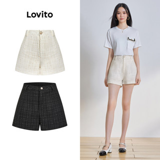 Lovito Casual Liso Short Feminino Básico de Cintura Média L64AD078 (Branco)