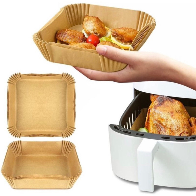 Kit 50 Peças Forma De Cozimento Papel Descartável Quadrado Para Air Fryer Forno Microondas Fritadeira Elétrica