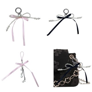YYS Pearl Ribbon Bowknot Charm Chaveiro Pingente Mochila Decoração Para Mulheres Menina