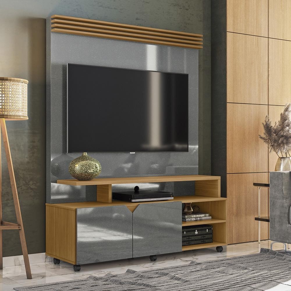 Rack Pequeno 136cm Lukaliam Móveis C/ Painel Berlim Para Tv Até 60 Polegadas C/ Rodizios