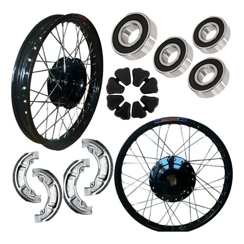 Par Roda Aro + Cubo Preto Cg Titan 150 Bucha/lona/rolamentos