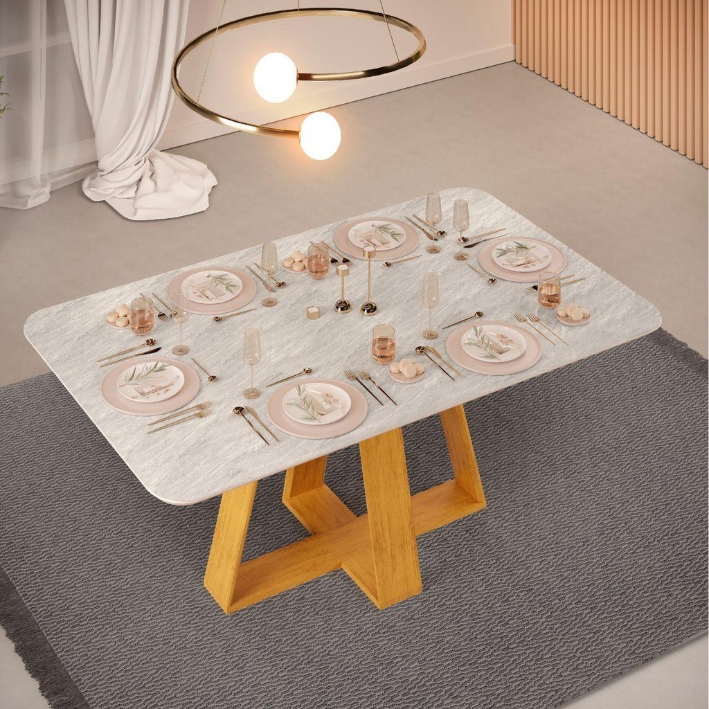 Mesa de Jantar Retangular Tampo Sem Vidro 170x90 DJ Móveis Kiara Cedro Quartzo em Oferta na Shopee