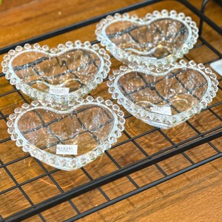 Conjunto Jogo 4 Bowls Cumbucas Jogo de Sobremesa Petisqueira de Coração em Cristal Transpa...
