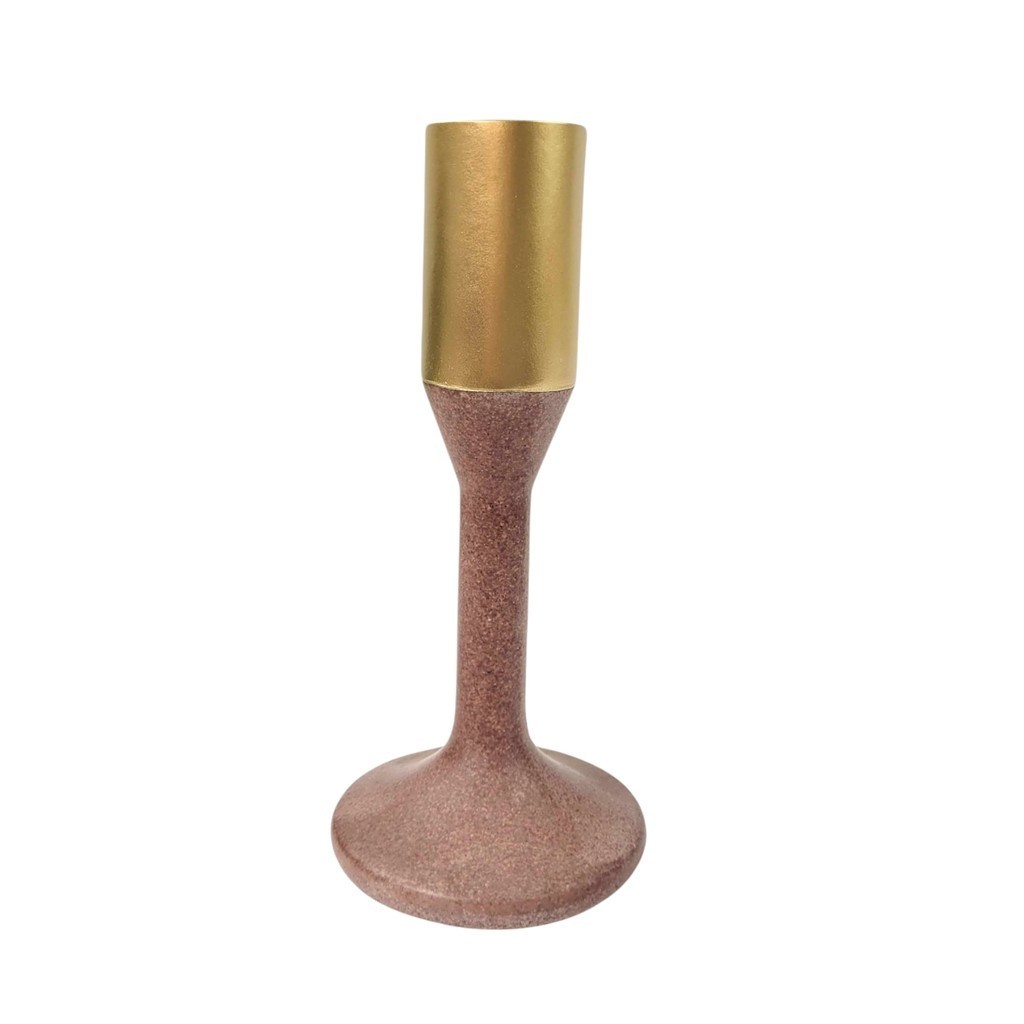 Castiçal Marrom E Dourado 20x9cm Candelabro Resina G