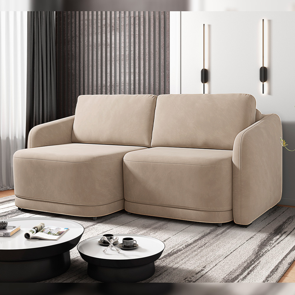 Sofá Cama para Sala de Estar 2 Lugares 216cm Montserrat K01 Veludo Bege - Lyam Decor em Oferta na Shopee