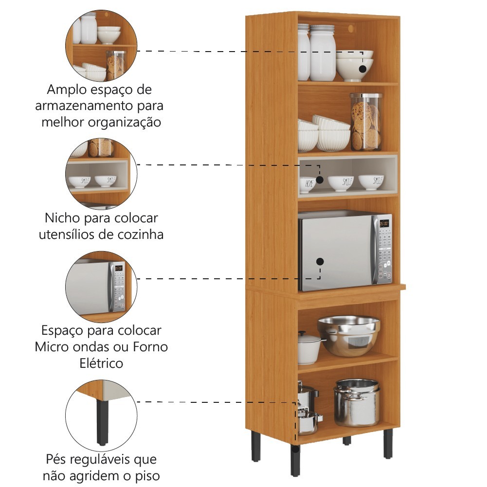 Detalhes do Armário de Cozinha Itatiaia Paneleiro Com Nicho Para Micro Ondas 4 Portas 2 Nichos Cinamomo/Off White Namur