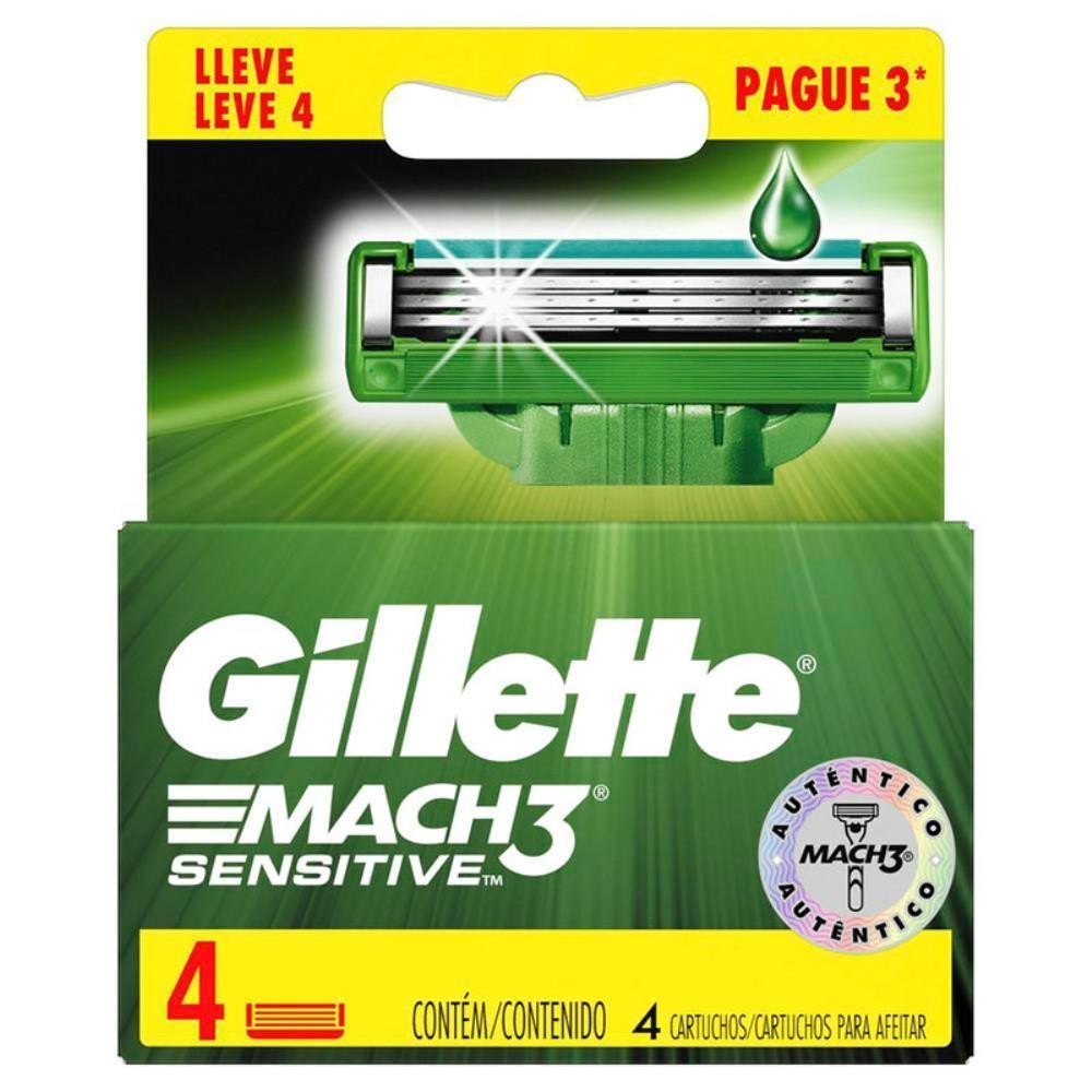 Gillette Carga Mach3 Sensitive Com 4 Cartuchos em Oferta na Shopee