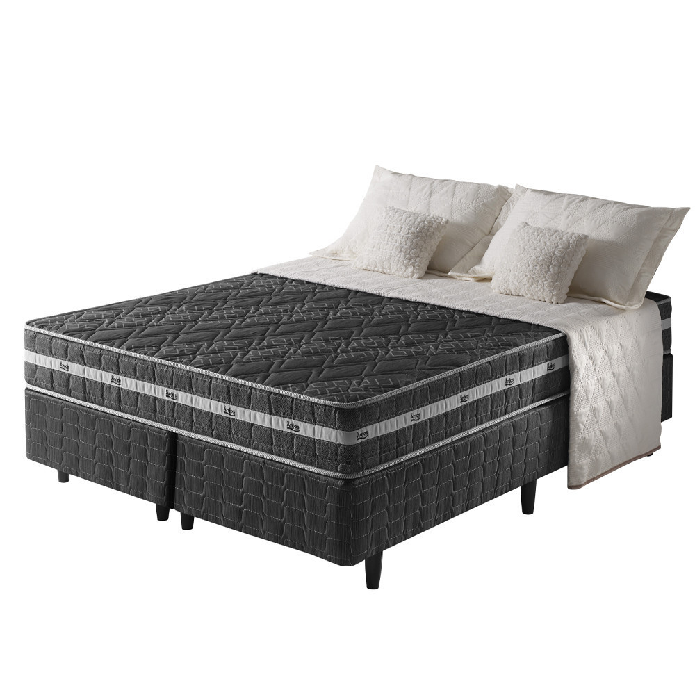 Cama Box King Preto + Colchão Ortopédico Espuma D45 Extra Firme Brooklyn 193x203x62cm - Home & Living