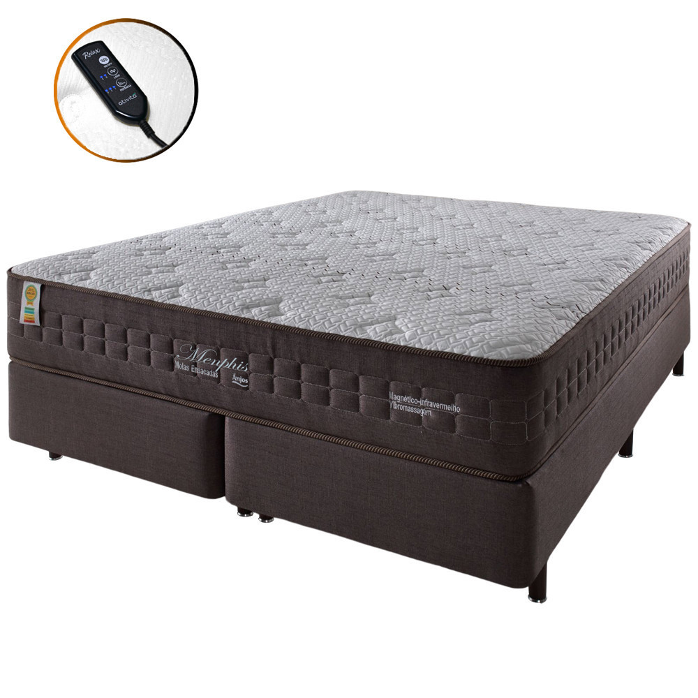 Cama Box Queen Marrom + Colchão Molas Ensacadas Magnético Massageador Memphis 158x198x65cm - Home & Living