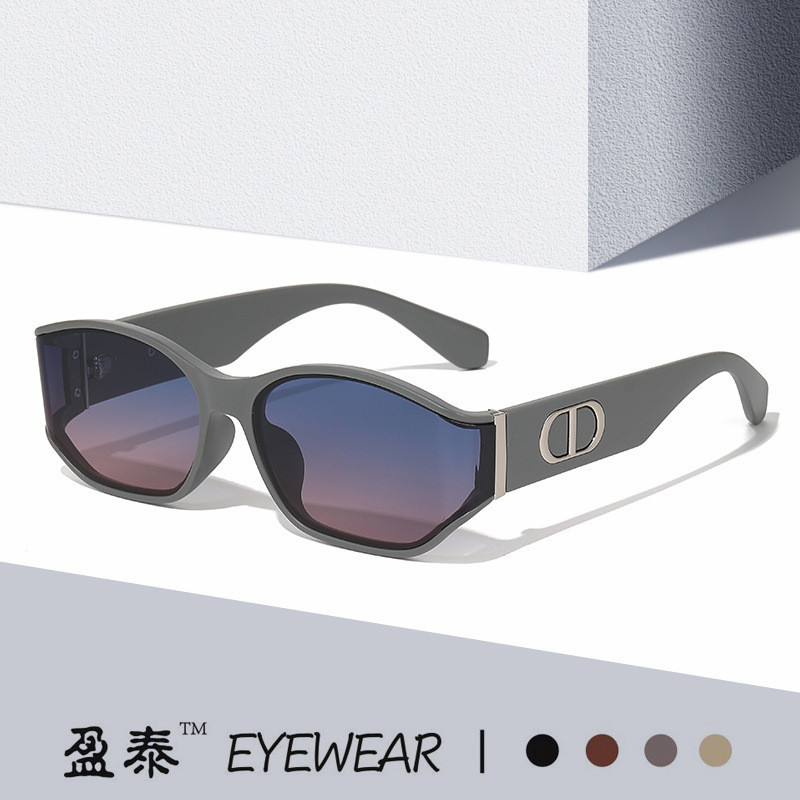 2024 Novos Óculos De Sol D's Retro High-Grade Curved Face Mirror Cats'eye Femininos De Proteção UV Para O Rosto Redondo