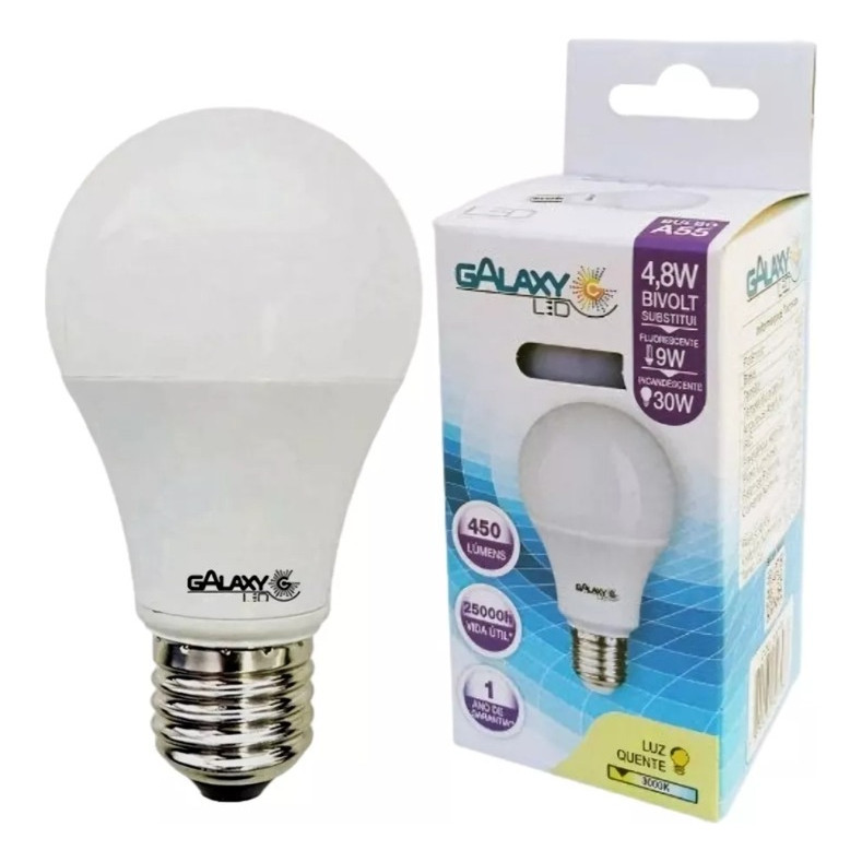 Lâmpada Led Bulbo 4,8w 6500k Bivolt 450lm E27 Branco em Oferta na Shopee