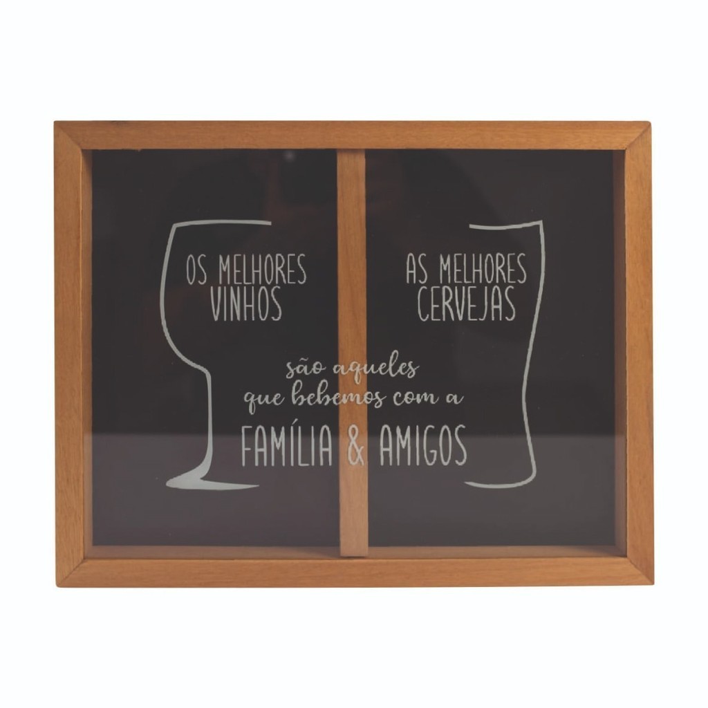 Quadro Porta Rolhas de Viho e Tampinhas de Cerveja 43x53cm Gigante
