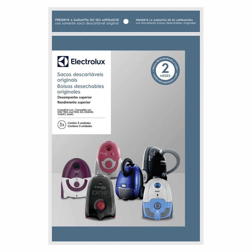 Kit 3 Sacos de Aspirador de Pó One, Trio, Max Trio, Go!, Ingenio, Twenty e Sonic (SBEON) - Electrolux