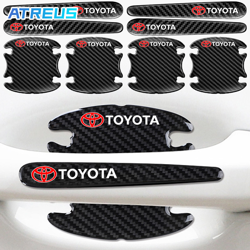 4/8Pcs Toyota Porta De Carro Protetor De Maçaneta Fibra De Carbono Textura Da Autocolante Anti-Riscos Para Agya Raize Calya Avanza Veloz Rush Kijang Innova Yaris Corolla em Oferta na Shopee