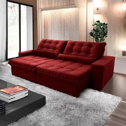 Sofá Retrátil Reclinável Zurique 2,30m Suede Velut Vermelho c/ Molas no Assento - King House