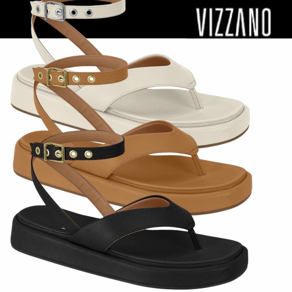 Sandália Tamanco Feminina Vizzano Flat Plataforma Baixa Tornozelo Conforto em Oferta na Shopee