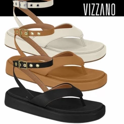 Sandália Tamanco Feminina Vizzano Flat Plataforma Baixa Tornozelo Conforto