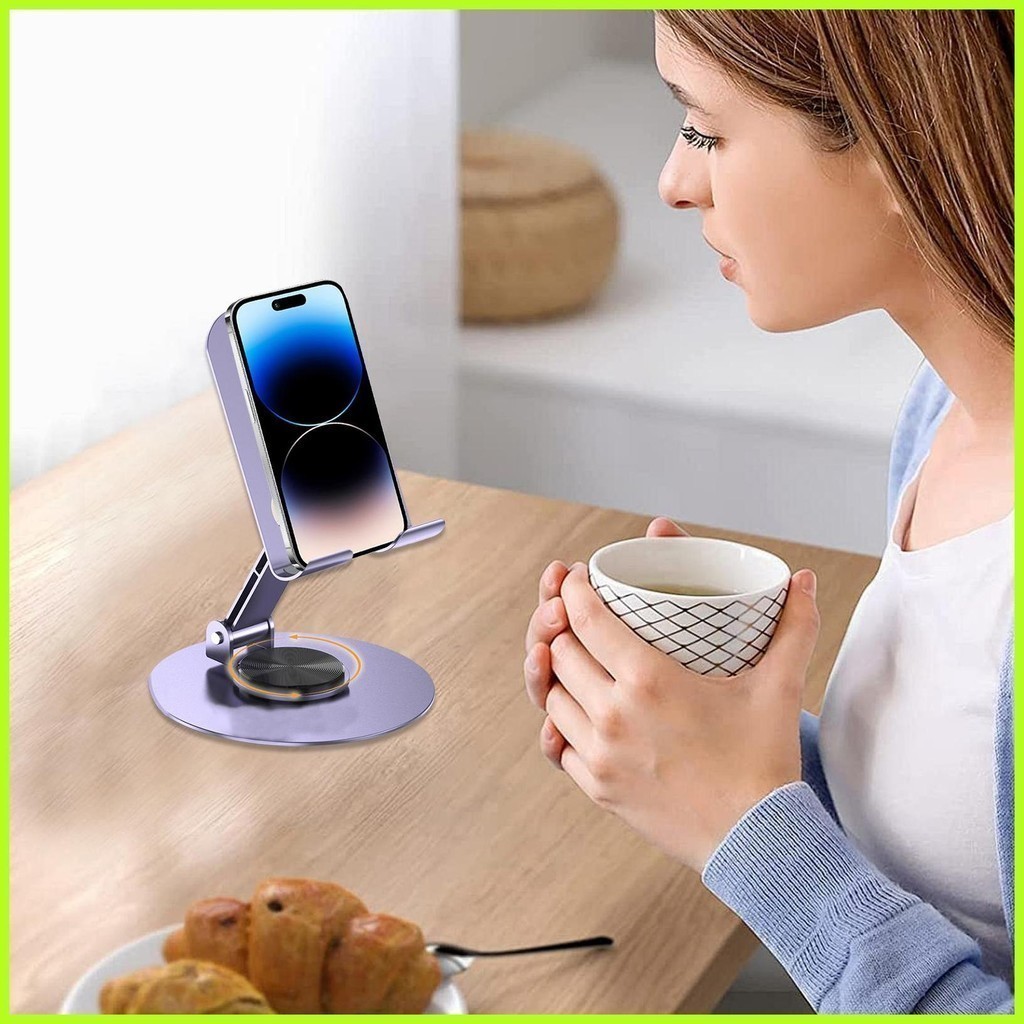 Suporte de celular dobrável, giratório de 360 graus, compacto, portátil, para mesa, com função retrátil
