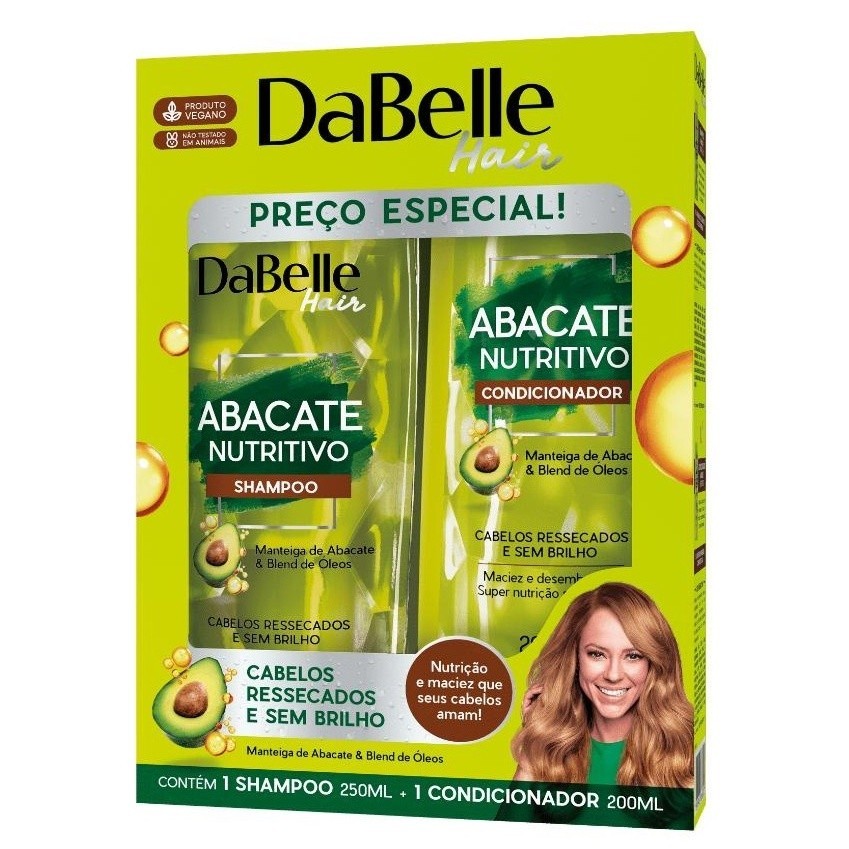 Dabelle Abacate Nutritivo Shampoo Hidratação Sem Sal e Condicionador Leave-in 425ml Nutrição Brilho