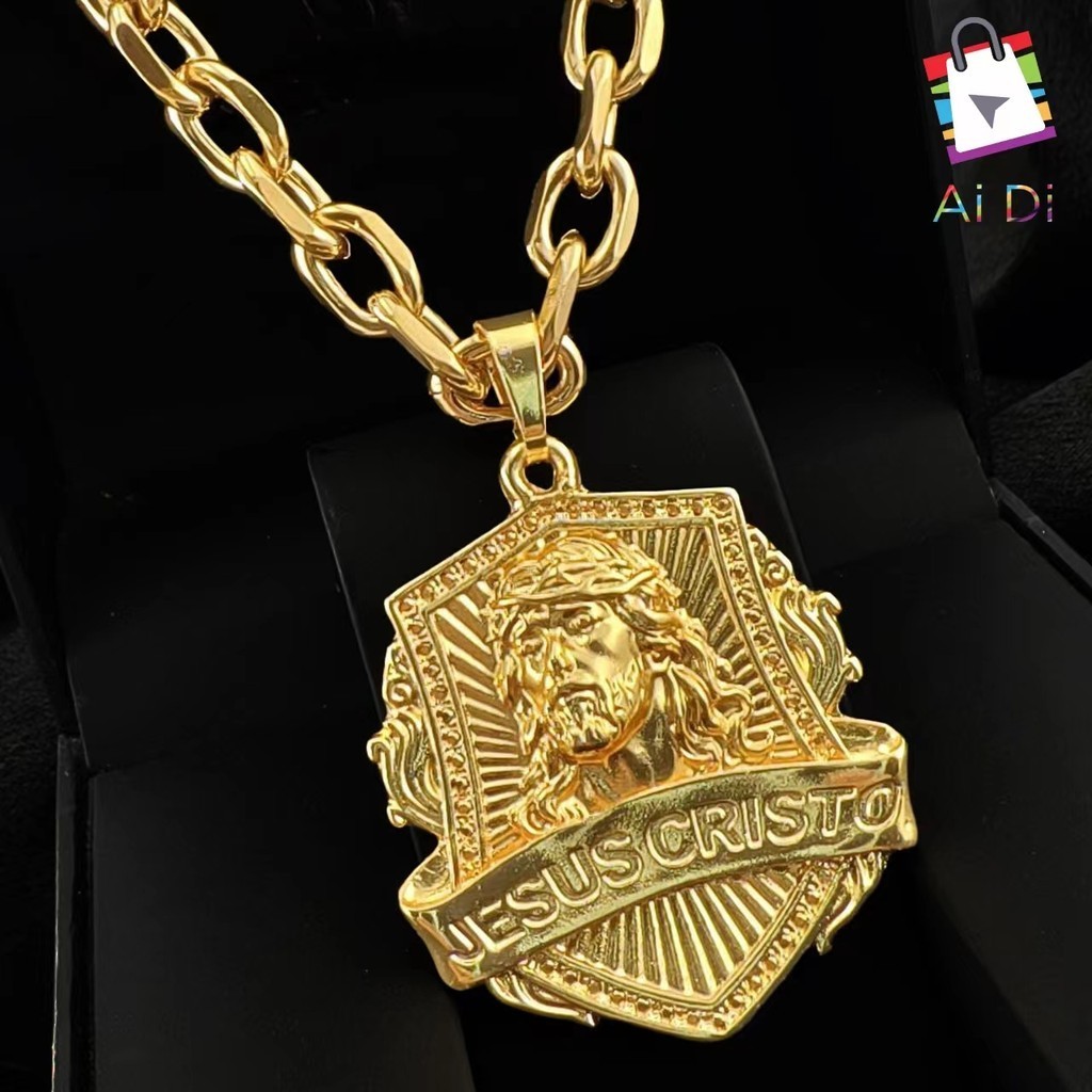 Corrente Masculina com Pingente de Jesus Cristo 4D Cravejado - Banhado a Ouro 18K