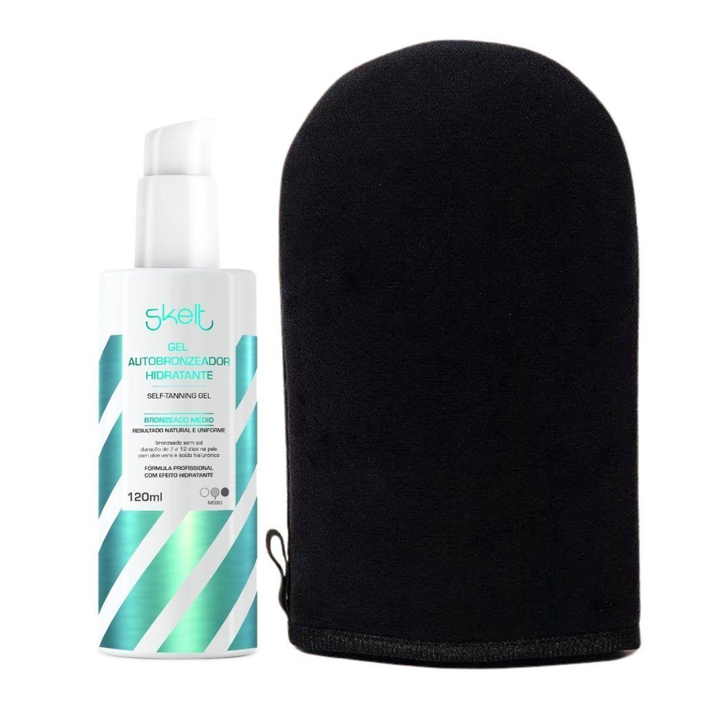GEL AUTOBRONZEADOR MÉDIO HIDRATANTE 120ML + LUVA APLICADORA SKELT