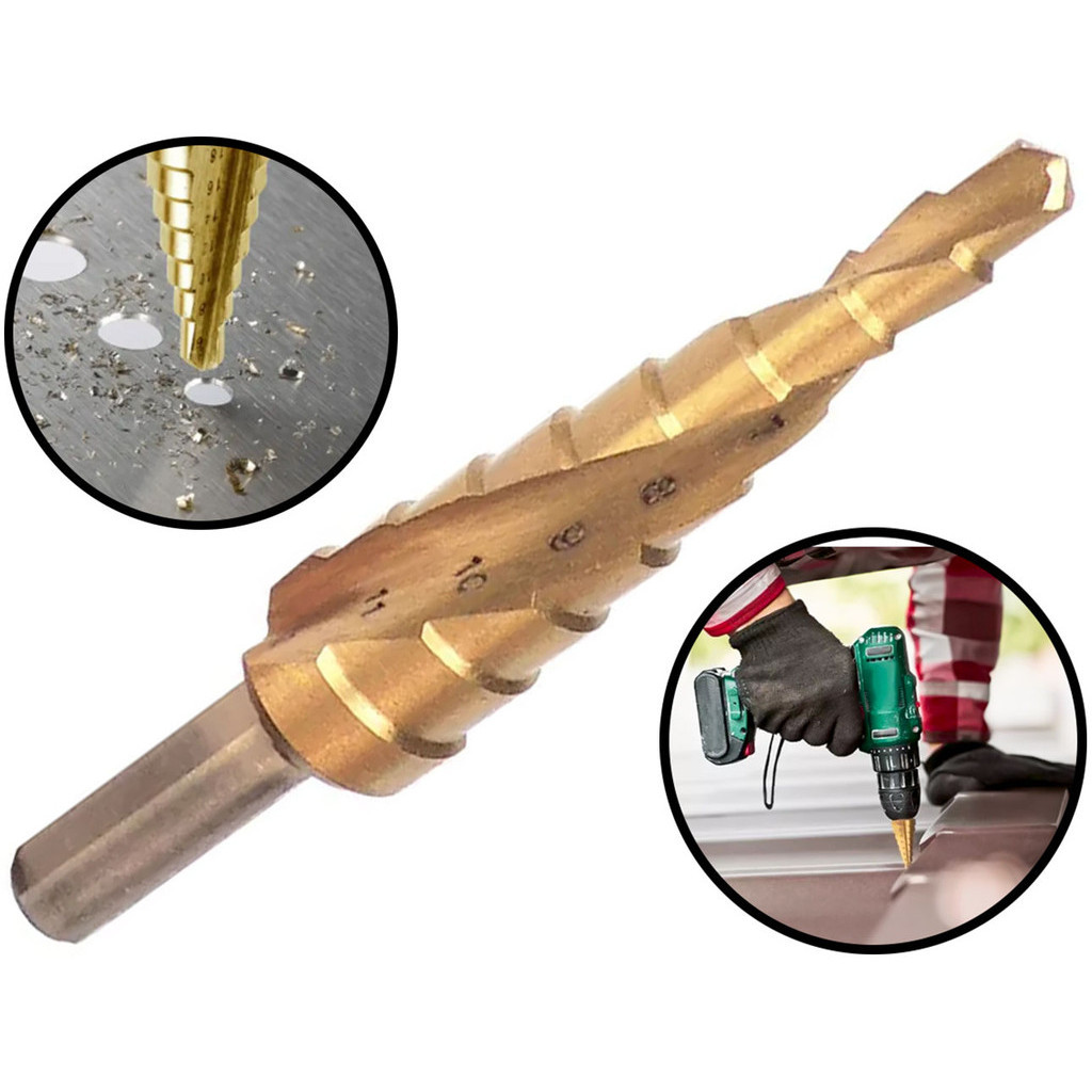 Broca Escalonada 9 Etapas Aço Rápido Para Madeira Metal Revestida Em Titânio 4mm A 12mm em Oferta na Shopee