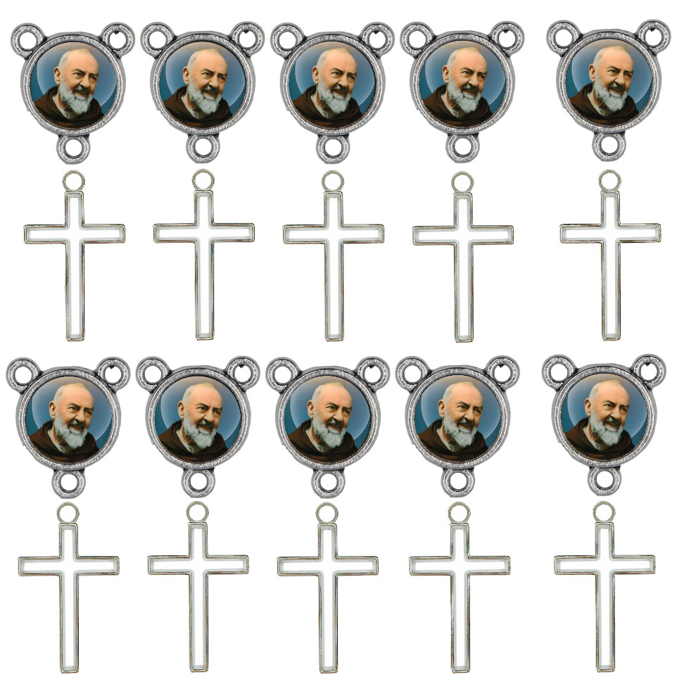 Padre Pio Crucifixo Fe + Entremeio 40 Peças Artesanato Bijuteria Santos Catolico