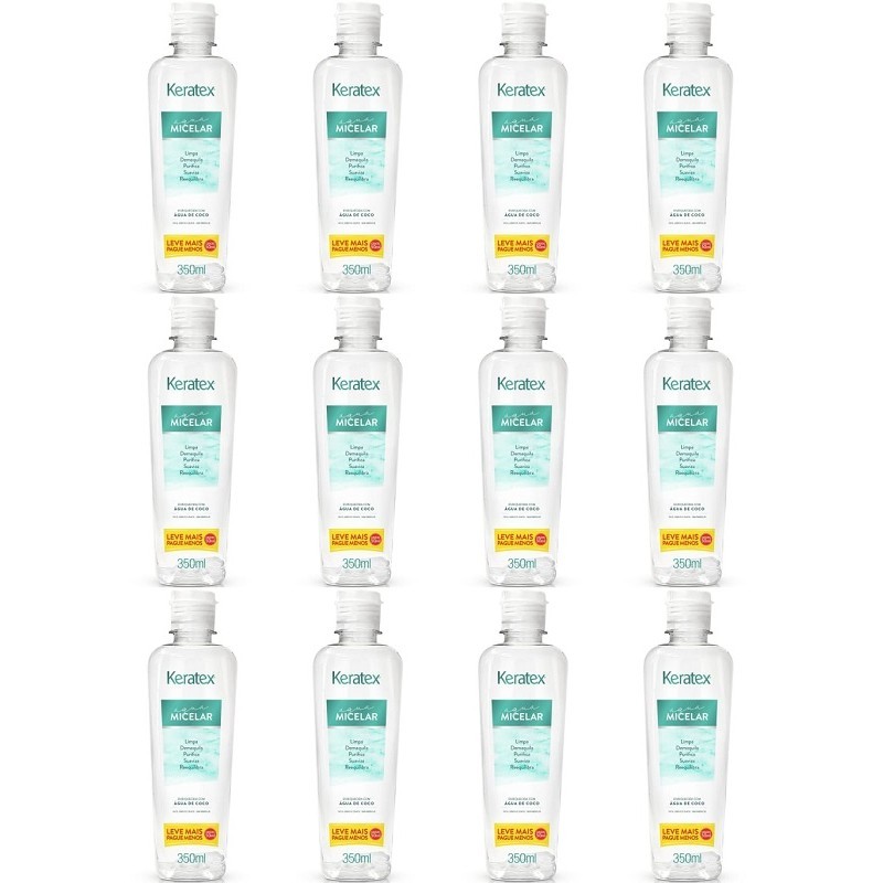 Água micelar Keratex Enriquecida com Agua de Coco 350 ml - 12 unidades