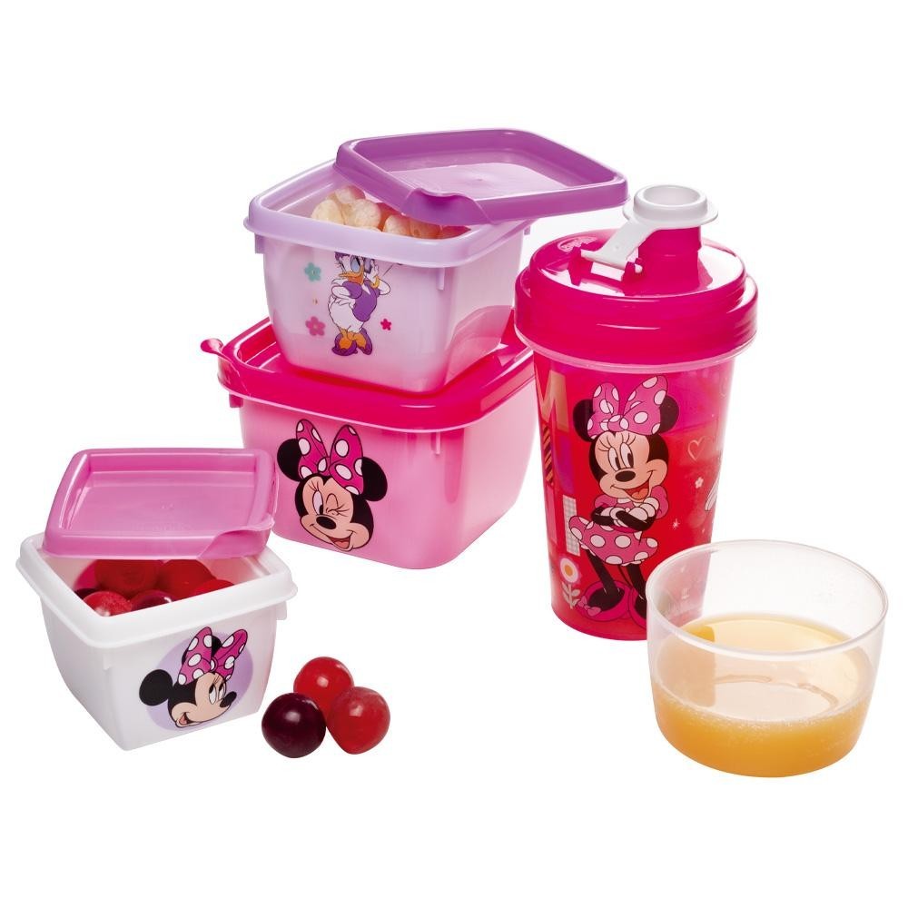 Kit Minnie Lancheira Volta às Aulas 1 Garrafa 3 Potes Plasútil - Home & Living
