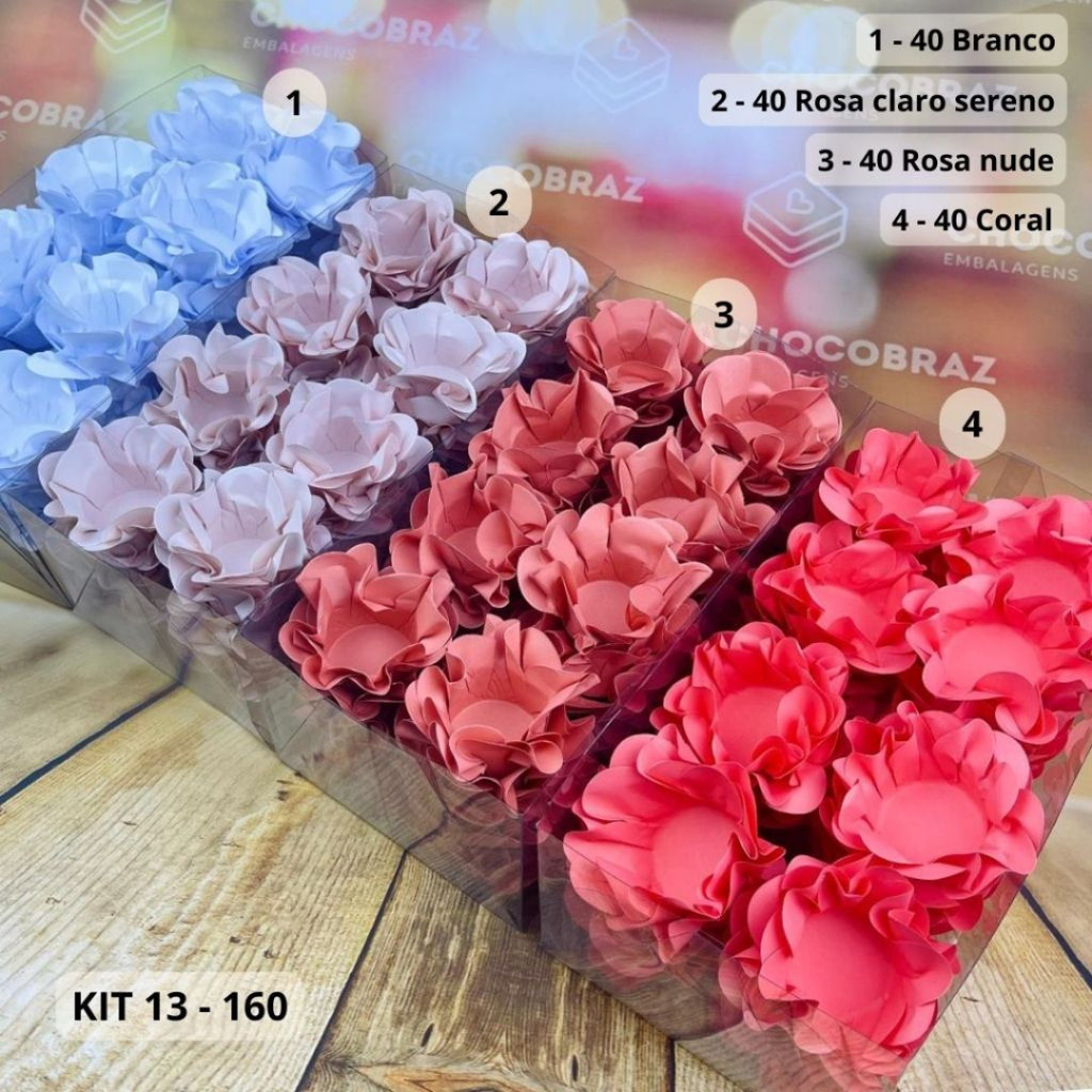 KIT 160 Forminhas Para Doces Finos ROSA NUDE + ROSA SERENO + BRANCO + CORAL - Home & Living