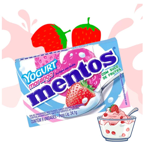 Detalhes do Drops Mentos Iogurte Morango Van Melle Com 12 Unidades De 24,1g