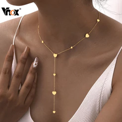 Colar De Aço Titânio Com Borla Em Forma De Y Vnox Love Circle Para Mulheres , Joias Ajustáveis Inoxidável À Prova D'água