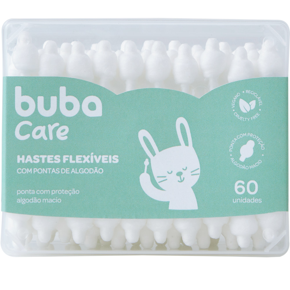 KIT 60 COTONETE HASTES  BUBA FLEXÍVEIS BABY 60 UNIDADES