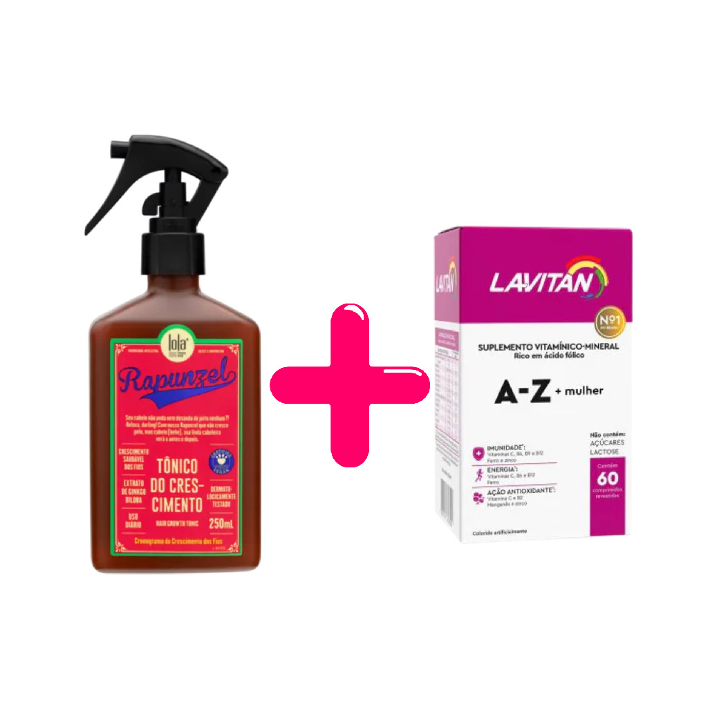 Kit com 1 Vitamina Lavitan Mulher - Cimed + 1 Tônico Capilar Rapunzel Lola