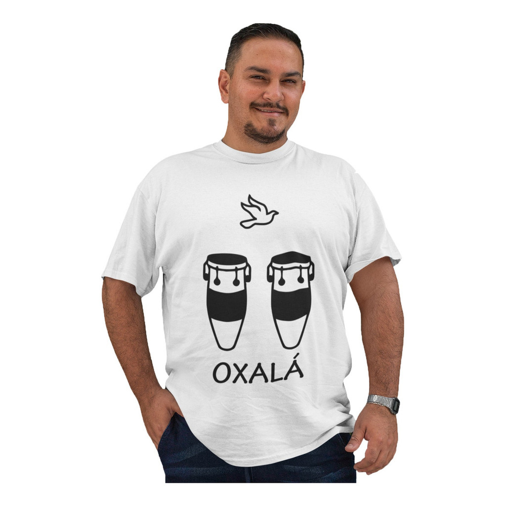 Camiseta Masculina Plus Size Oxalá Estampa Atabaque Orixá Manga Curta Algodão Confortável G1 G2 G3.