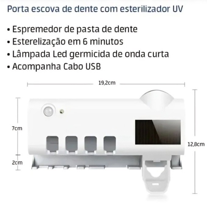 Suporte Escova De Dentes Esterilizador Com Luz UV Antibacteriano Decoracão Banheiro — imagem 2 de 2