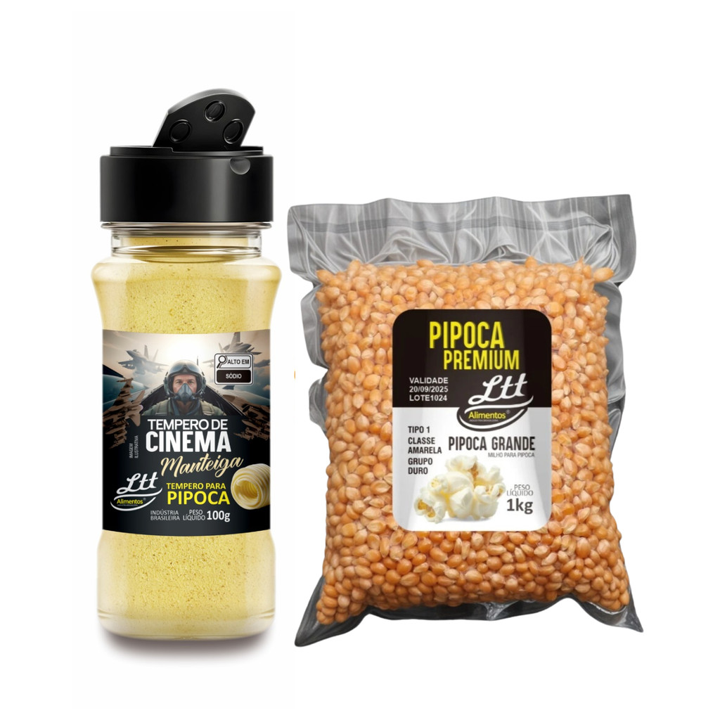 Tempero Para Pipoca Sabor Manteiga 100g + MILHO DE PIPOCA PREMIUM 1KG