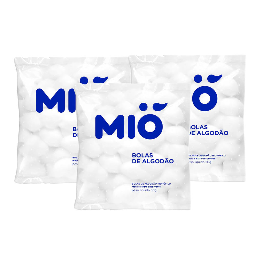 Kit 3 Algodão Mió Bola Hidrófilo 50g em Oferta na Shopee