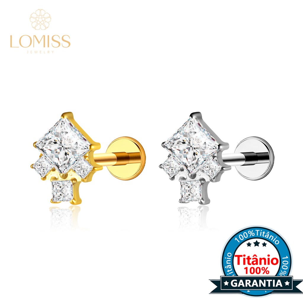 Piercing Labret Titânio Helix Tragus Conch Nariz 4 Pedras Zircônia Cravejada
