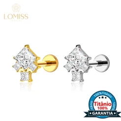 Piercing Labret Titânio Helix Tragus Conch Nariz 4 Pedras Zircônia Cravejada