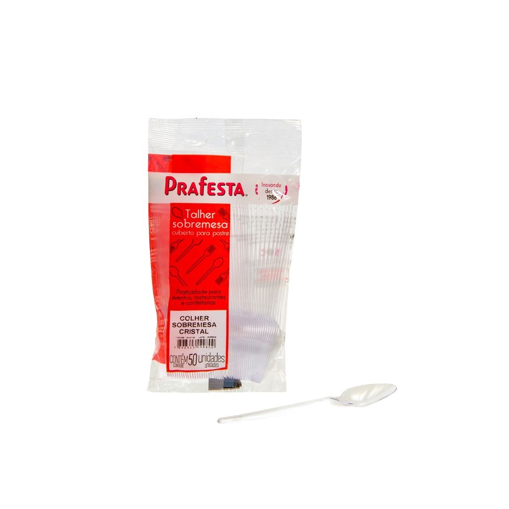 Colher Sobremesa Cristal com 50 Unidades Prafesta para Aniversário Festa Churrasco Empresas