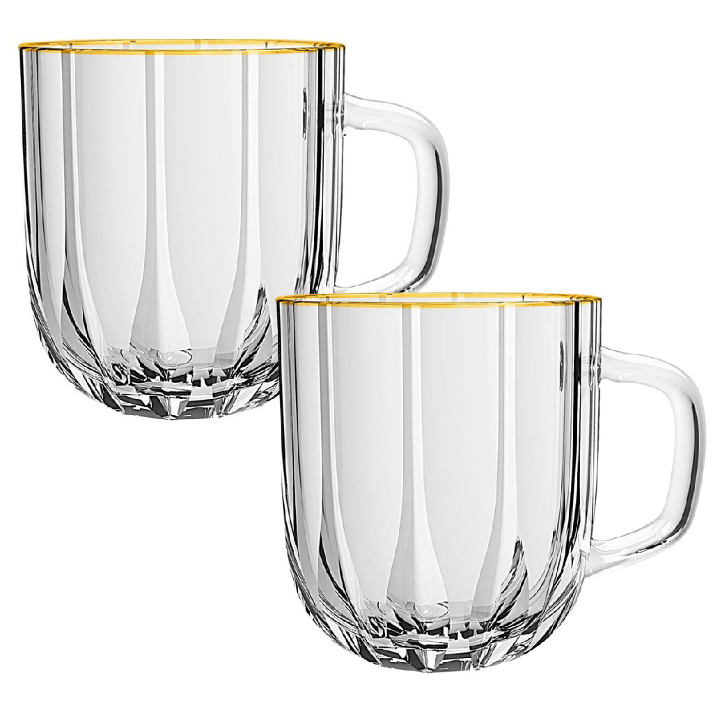 Jogo de 2 Canecas Refinatto em vidro com borda dourada 280ml