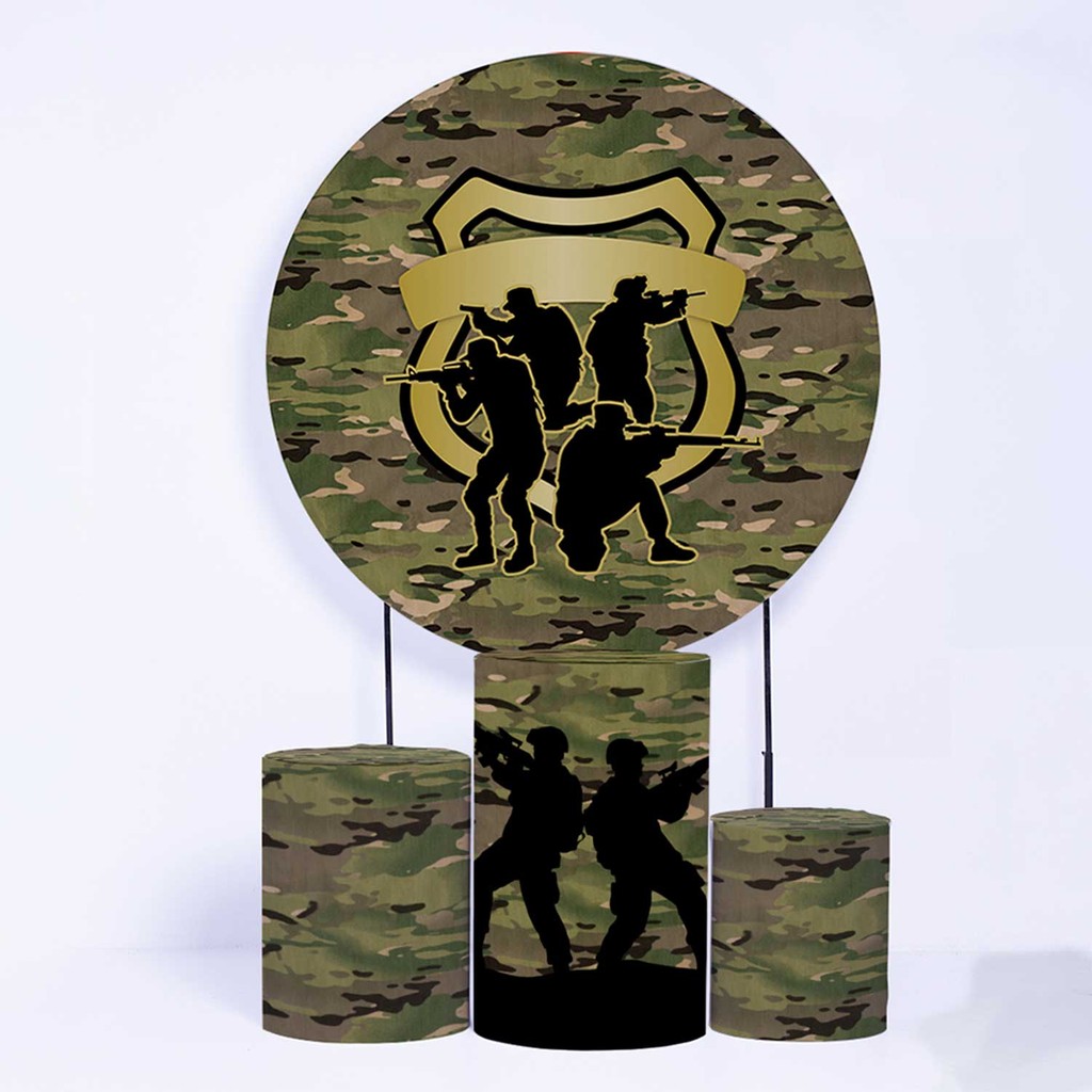 Kit Painel de Festa Redondo de 1,30m e Trio de Cilindros Air Soft - Fera Print