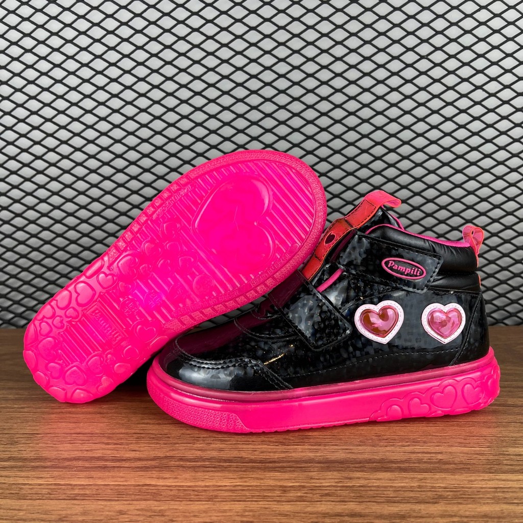 Tênis infantil menina Com Led Pampili Sneaker Com Fita Aderente Infantil Feminino Cano Médio