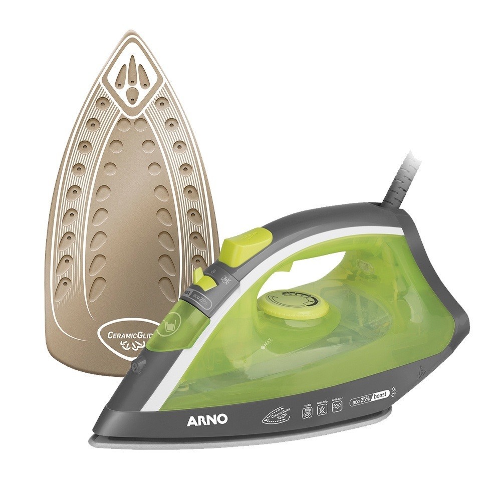 FERRO DE PASSAR A VAPOR ARNO C/ BASE CERAMICA E SPRAY - VERDE 220V