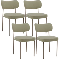 Kit 04 Cadeiras Decorativa Estofada Para Sala de Jantar Melina Base Arena L02 Bouclê Oliva - Lyam Decor