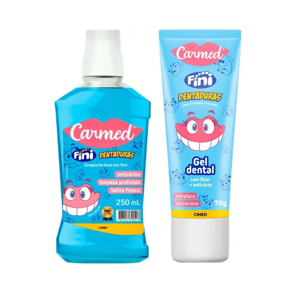 Kit Enxaguante Bucal e Gel Dental Carmed Fini Dentaduras