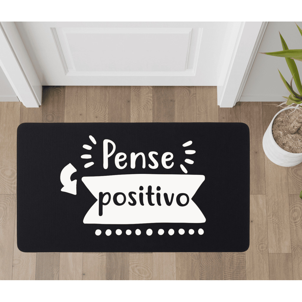 Tapete de Porta Entrada Antiderrapante Capacho Emborrachado 70x35 Personalizado Pense Positivo